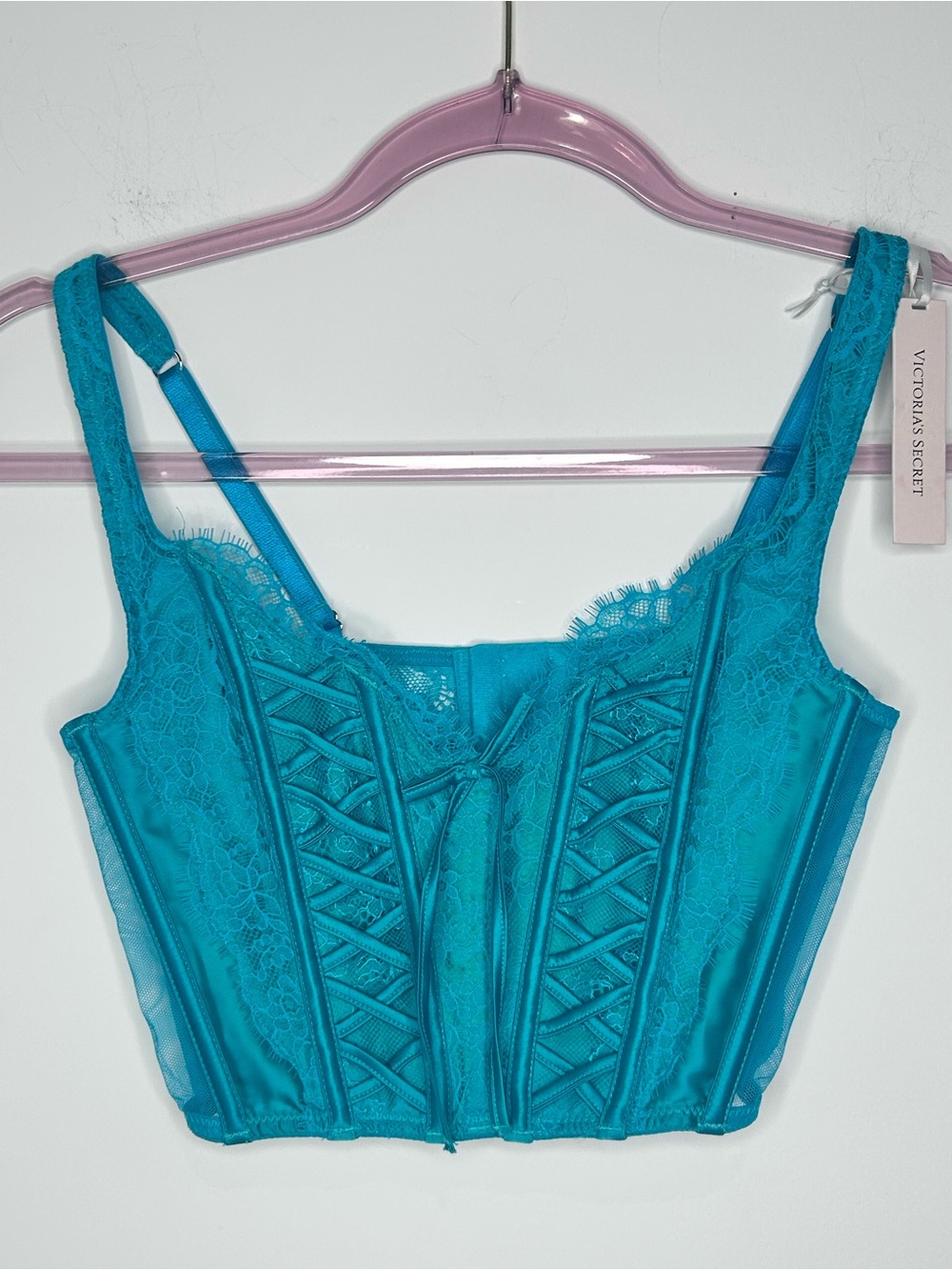 Victoria’s Secret Dream Angels Unlined Lace-Up Corset Top Teal XS NWT